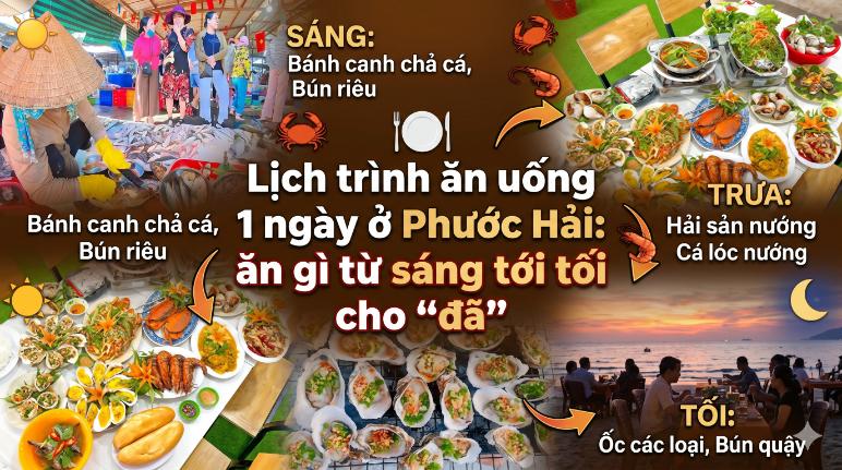 Lịch trình ăn uống 1 ngày ở phước hải: ăn gì từ sáng tới tối cho “đã”